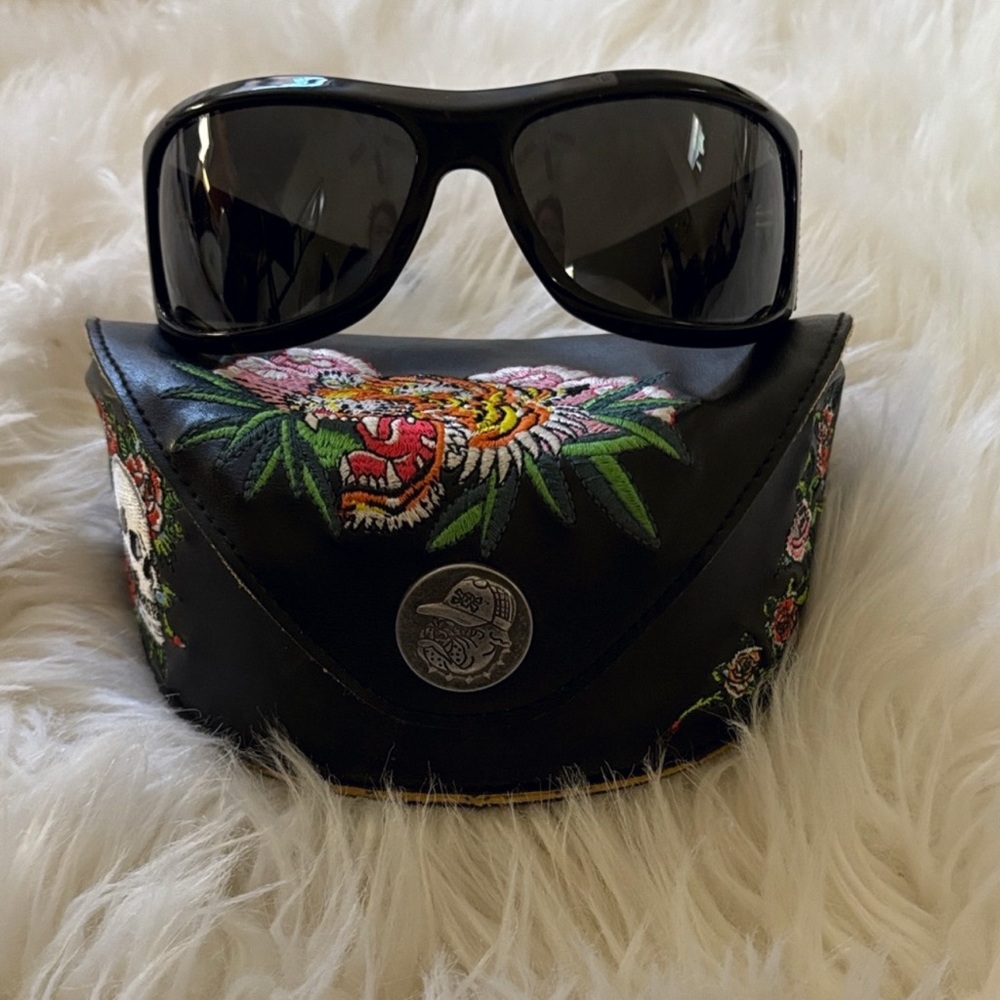 Ed Hardy Black Sunglasses with Multicolor Design